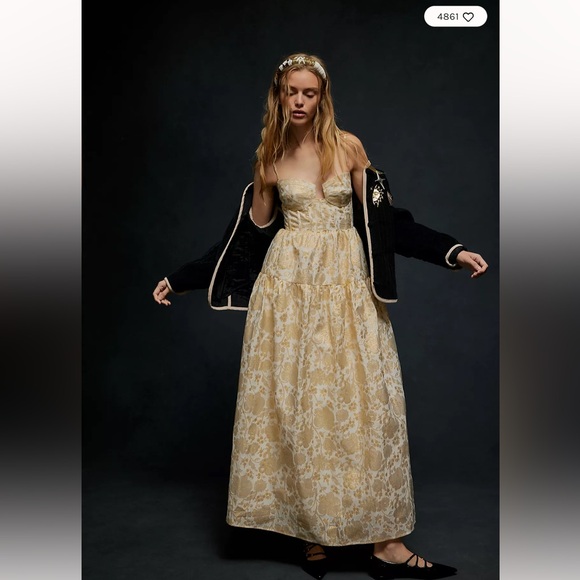 Free People Maison Amory The Windsor Corset BustierMetallic Maxi Dress S